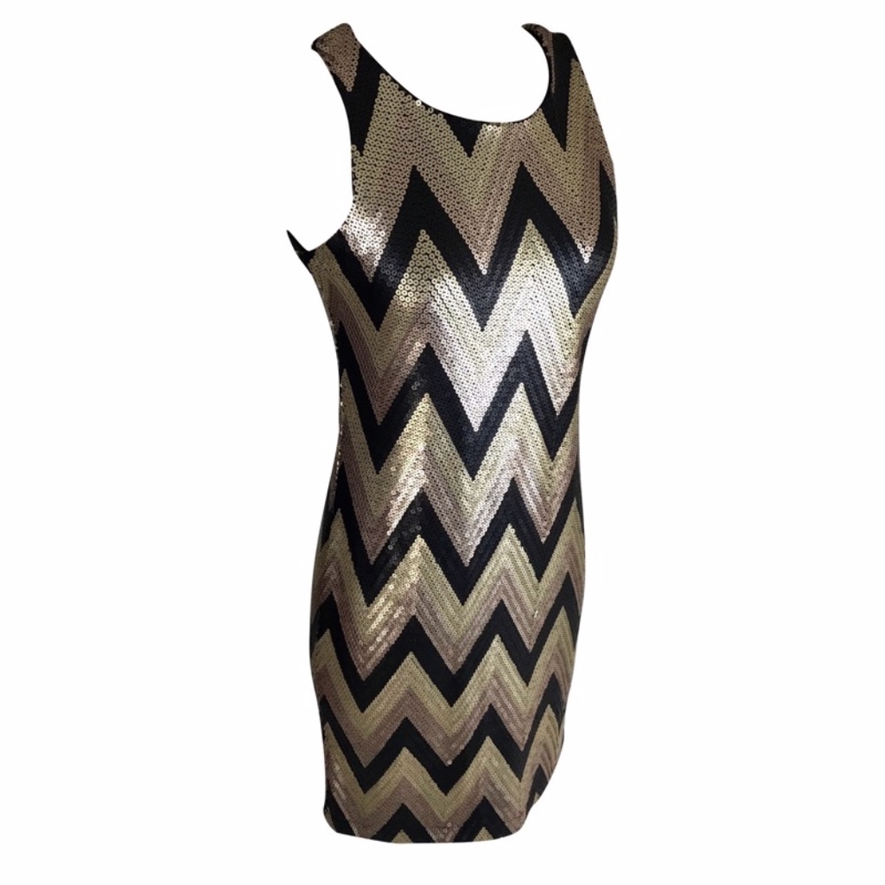 Cocktail Dress Gold Bronze Black Sequin Chevron - Picture 3 of 7